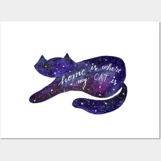 Watercolor galaxy cat - purple Posters and Art